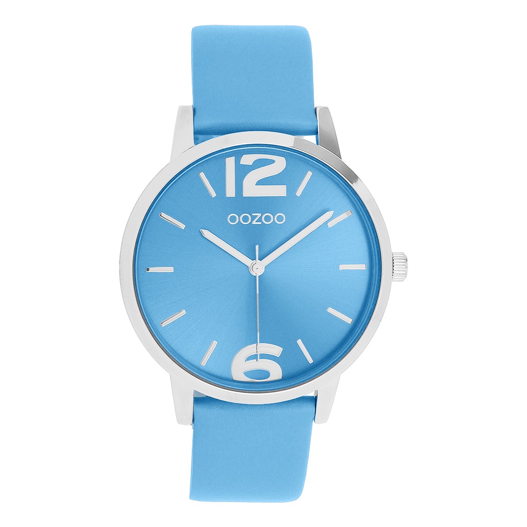 Silver coloured OOZOO with blue leather strap